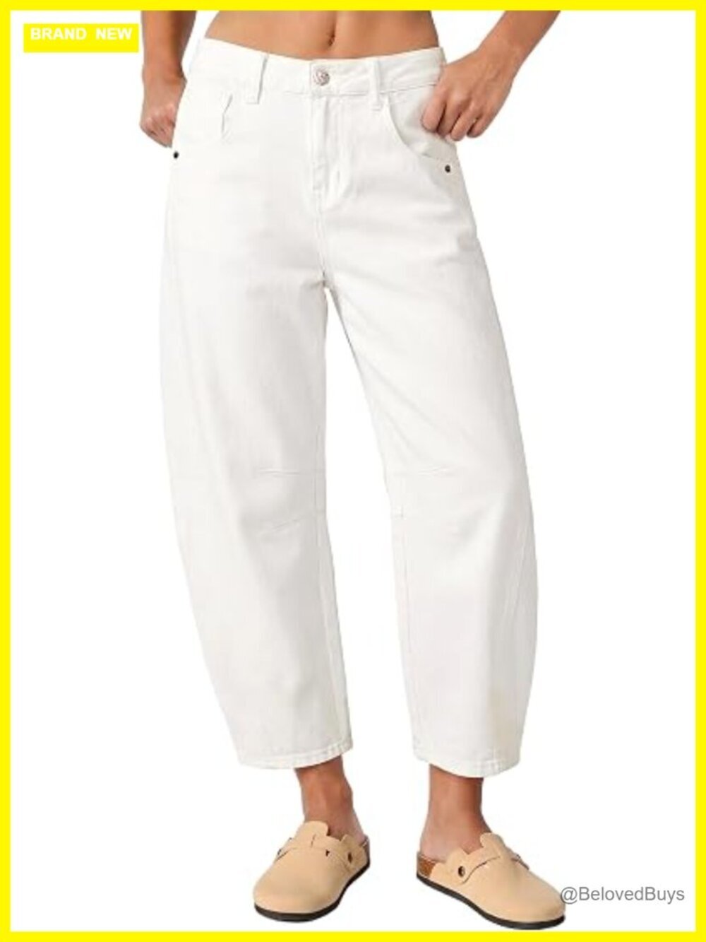 High Waisted Barrel Jeans Cropped Wide Leg Relaxed Fit Stretchy Denim Pants
